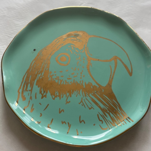 Set of 3 Arlington Designs 8.25" Aqua Plates Set Gold Accents Parrots Birds - Picture 7 of 7
